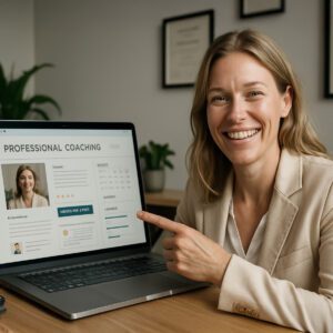 Professionelle Coaching-Website auf Laptop-Bildschirm